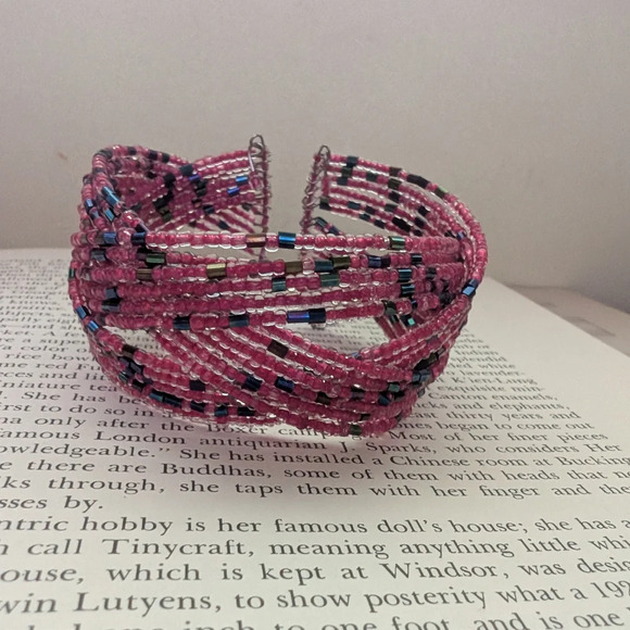 Pink and Blue Multi-Strand Beaded Bracelet - Picture 9 of 11